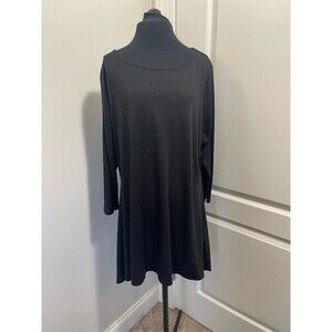 Belldini Tunic Top Womens Plus 1X Black Rhinestone Studded Long Sleeve